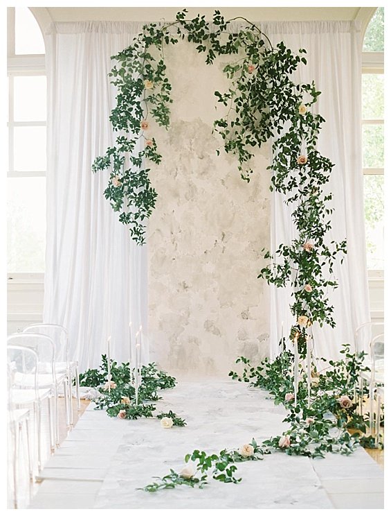 Washington, DC Elegant Watercolor Garden Wedding Inspiration, Bright Occasions Wedding Planning, Photo by Bonnie Sen Photographer - Ceremony Backdrop