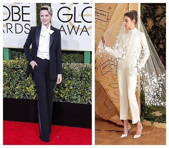 Golden Globe Fashion Inspired Wedding 2017 Trends. Evan Rachel Wood. Wedding Suit by Carolina Herrera. Inspiration by DC Wedding Planner by Bright Occasions