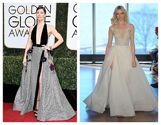 Golden Globe Fashion Inspired Wedding 2017 Trends. Jessica Biel. Wedding Dress by Rita Vinieris for Rivini. Inspiration by DC Wedding Planner by Bright Occasions