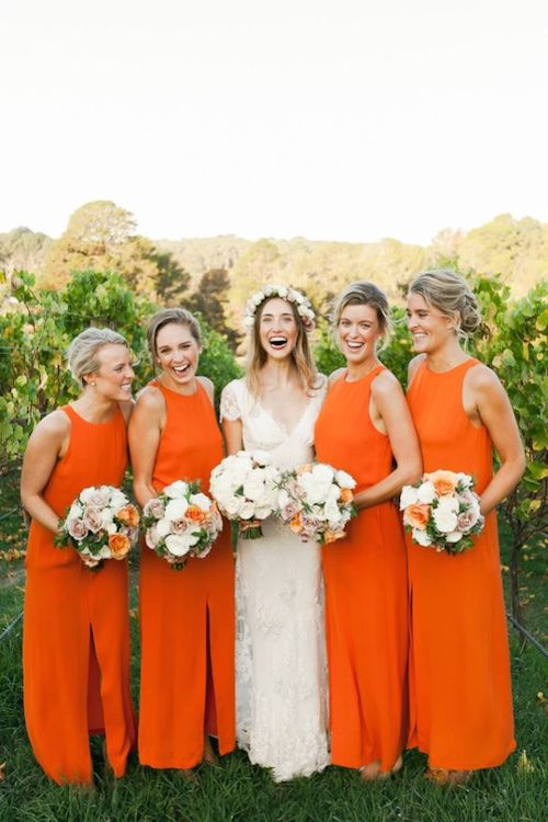 Neon orange wedding store dress